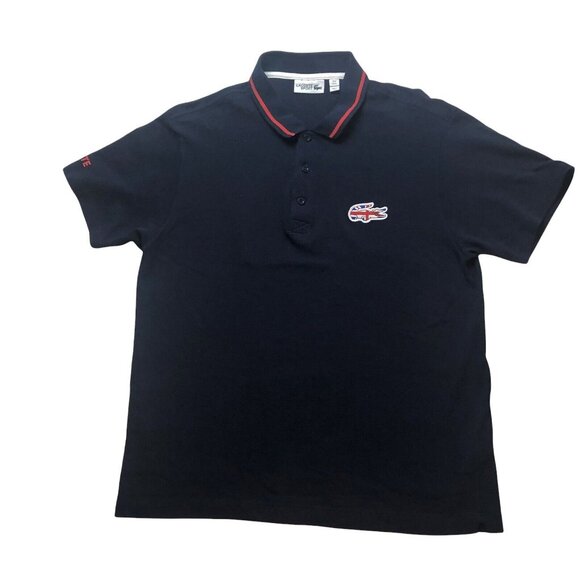 Lacoste Sport Mens Great Britain GBR Flag Crocodile Navy Red Pique Polo Shirt XL - Picture 1 of 9